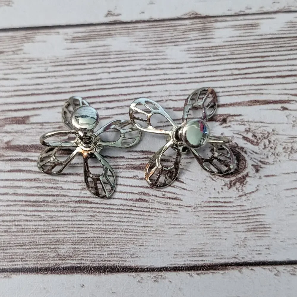 Vintage Screw On Earrings - Large Flower with Blue Gem - Condition Issues